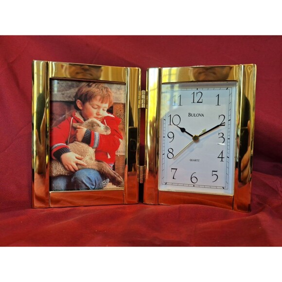 New (Other) Bulova Hinged Quartz Clock  3″x5″ Picture Frame - Picture 1 of 4